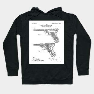 Luger Pistol Firearms Patent - Gun Lover Vintage Guns Art - White Hoodie
